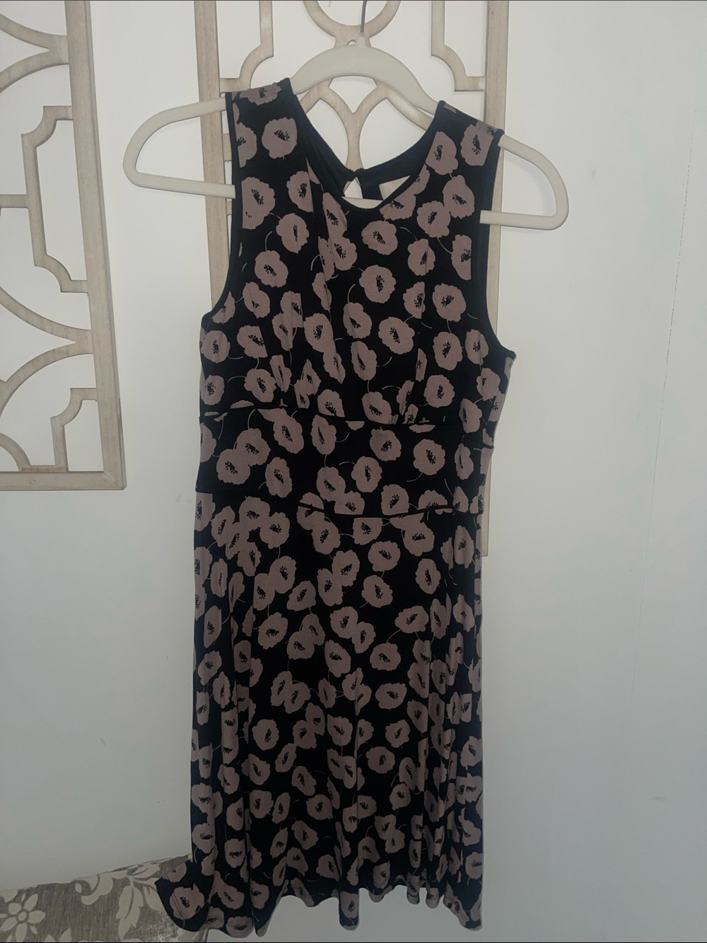 LOFT Black Dress with Taupe Floral Print